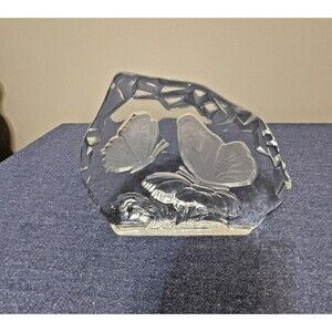 Large Crystal Glass Etched Satin Glass Butterflies Paperweight